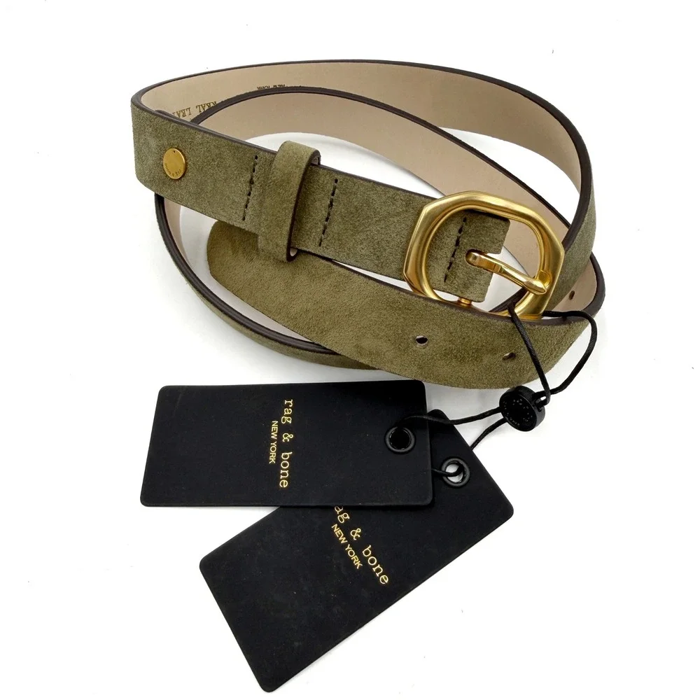 Rag & Bone Small Audrey Belt Olive Green Suede Gold Buckle Womens Sz XS